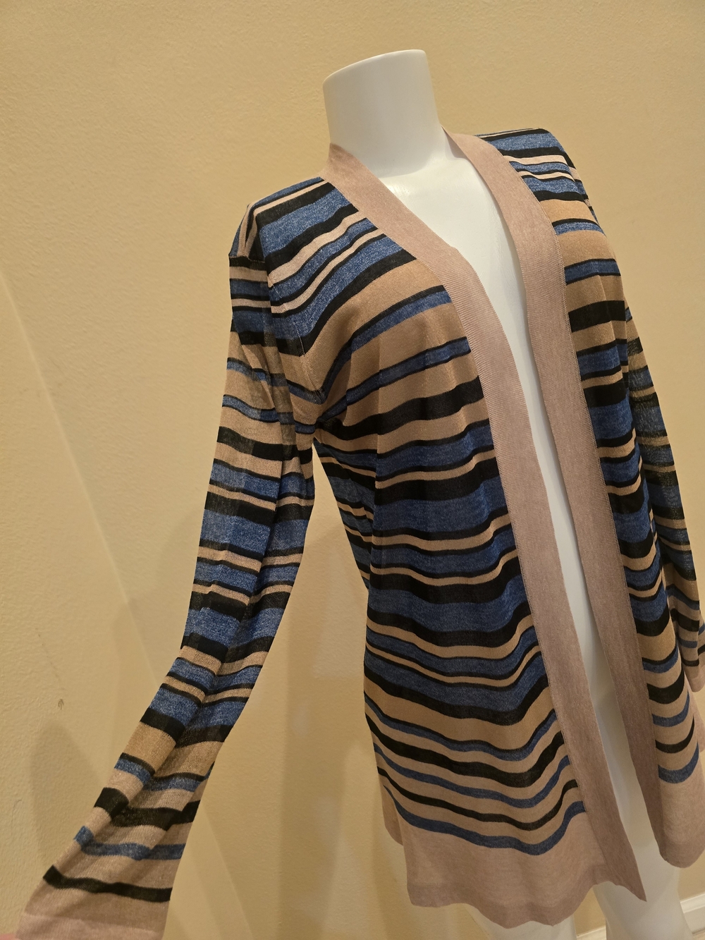 LOFT Striped Open Front Cardigan in Beige, Blue, Black - Picture 3 of 9